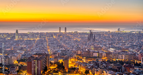Barcelona with the Mediterranean Sea before sunrise