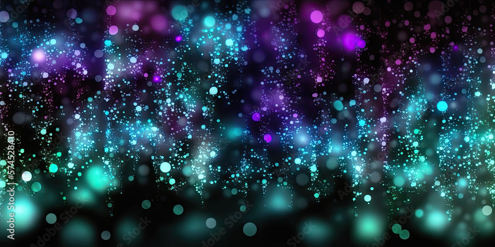 background of abstract glitter lights. purple, teal and black. banner, generative ai