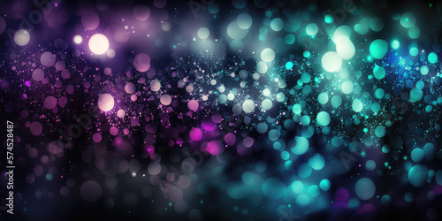 background of abstract glitter lights. purple, teal and black. banner, generative ai