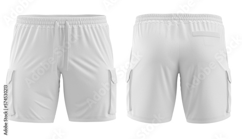 Foto cargo shorts Men's with pocket, 3d render, White Color