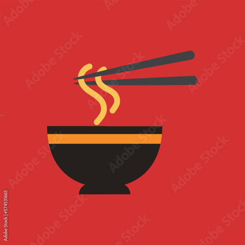 Bowl of noodle with chopsticks vector illustration.