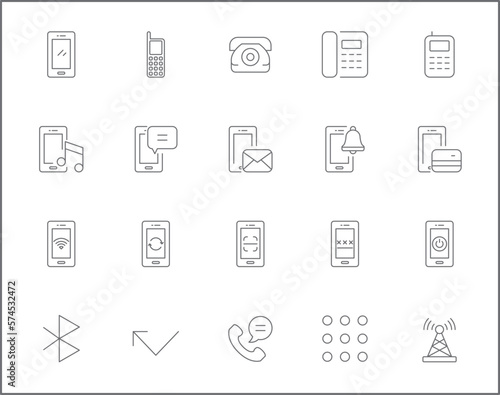 Simple Set of phone Related Vector Line Icons. Vector collection of telephone, mobile, call, device, cell, smartphone, cellular and design elements symbols or logo element.