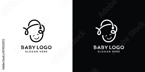 Abstract Cute Baby Smile Face Logo Design, Baby shop vector logo design.