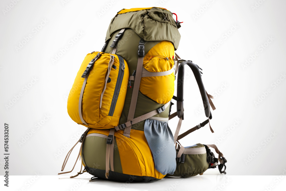 Big hiking and trekking backpack isolated on white background. AI generative Big hiking and trekking backpack isolated on white background. AI generative
