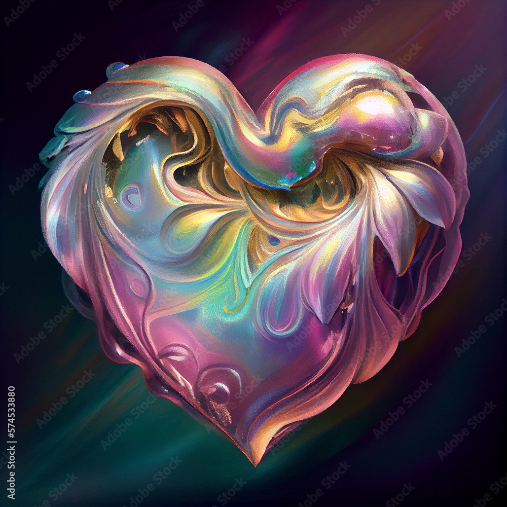 Painting of Heart with Shimmering Acrylics. Generative ai