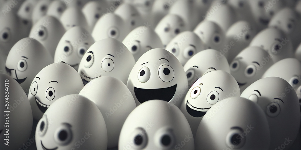 Crowd of Surprised White Egg Like Creatures. Generative ai Crowd of Surprised White Egg Like Creatures. Generative ai