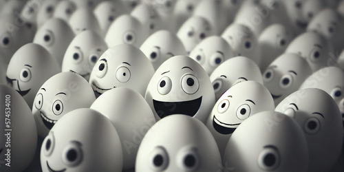 Crowd of Surprised White Egg Like Creatures. Generative ai