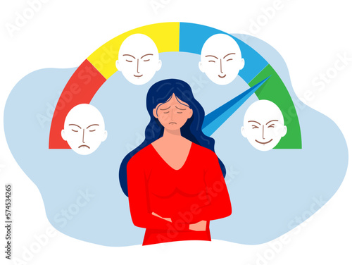 imposter syndrome Girls Sad with balance emotion face expressions ,problems, bipolar, disorder hypocrisy, and split personality Mental health illness concept vector illustrator