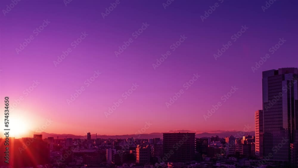 空と雲と街とビルの映像、夕景から夜景 空と雲と街とビルの映像、夕景から夜景