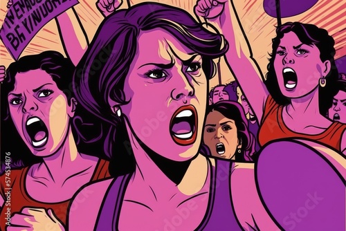 Cartoon Women Speaking Out for Equality, color purple. International women's day.