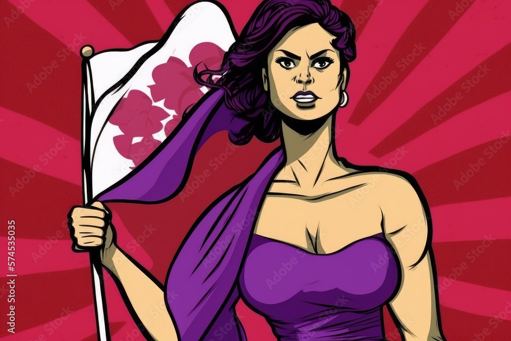 An empowered woman for women's rights in cartoon form, color purple. International women's day. An empowered woman for women's rights in cartoon form, color purple. International women's day.