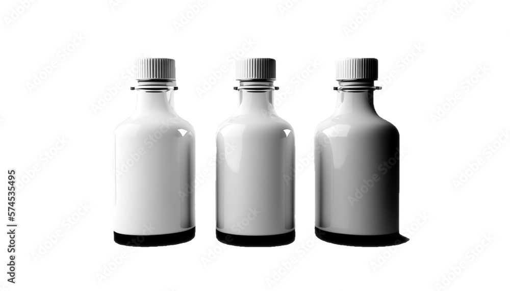 Three white bottles or drinks (generative AI) Three white bottles or drinks (generative AI)