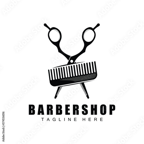 Scissors Logo Design, Barbershop Shaver Vector, Babershop Scissors Brand Illustration photo