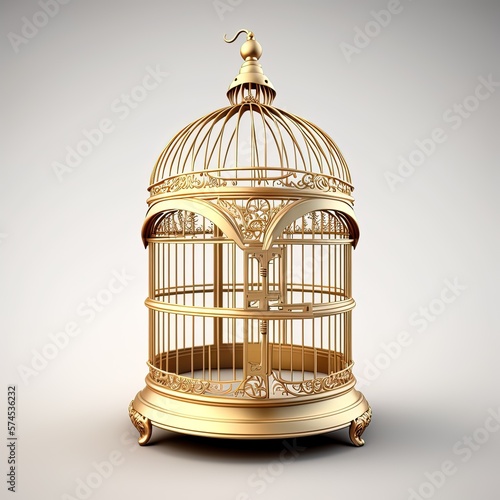 beautiful golden cage on a white background, generative AI