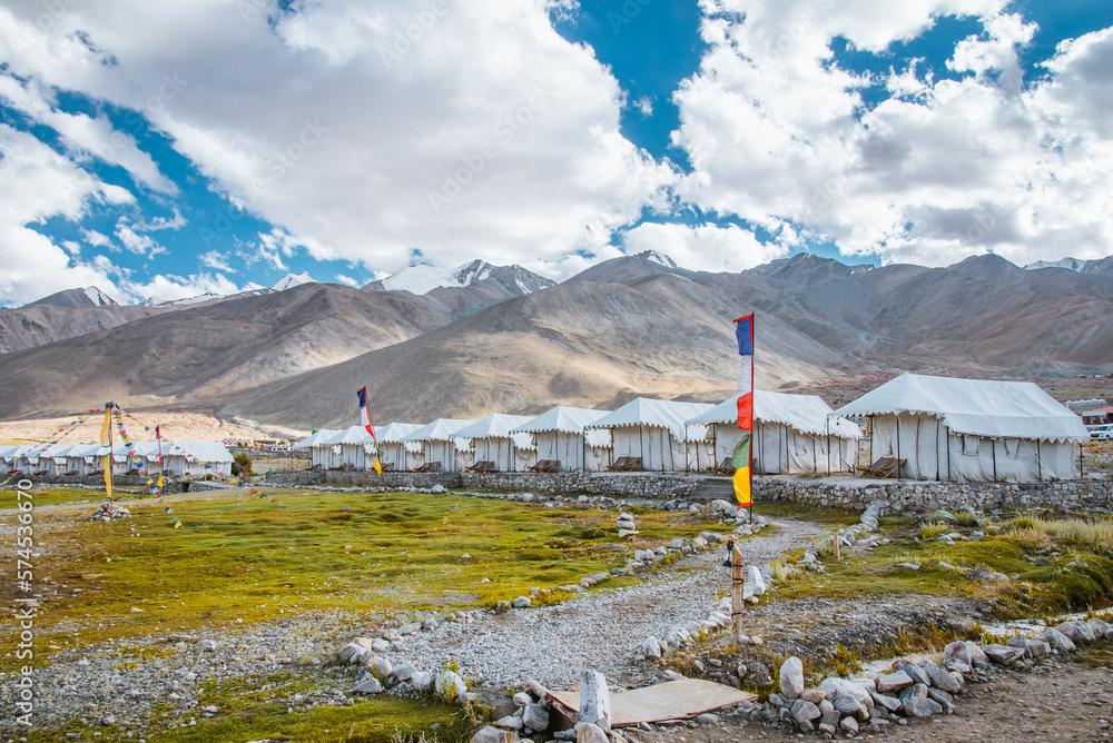 beautiful scene camping tent in the evening of Pangong Tso, Leh Ladakh, India beautiful scene camping tent in the evening of Pangong Tso, Leh Ladakh, India