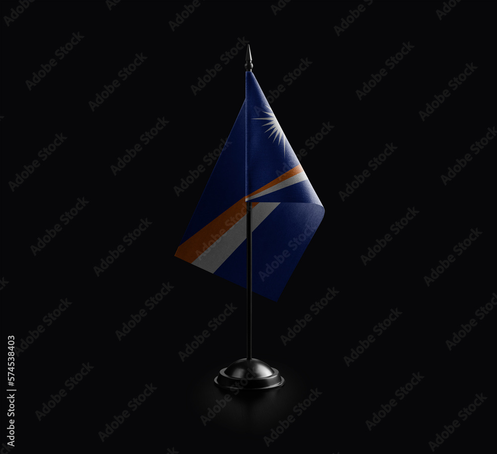 Small national flag of the Marshall on a black background