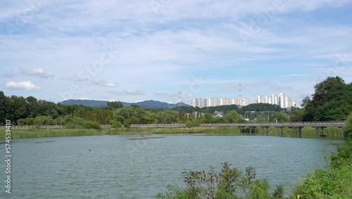 Wangsong Lake and apartment buildings in Uiwang, Korea photo