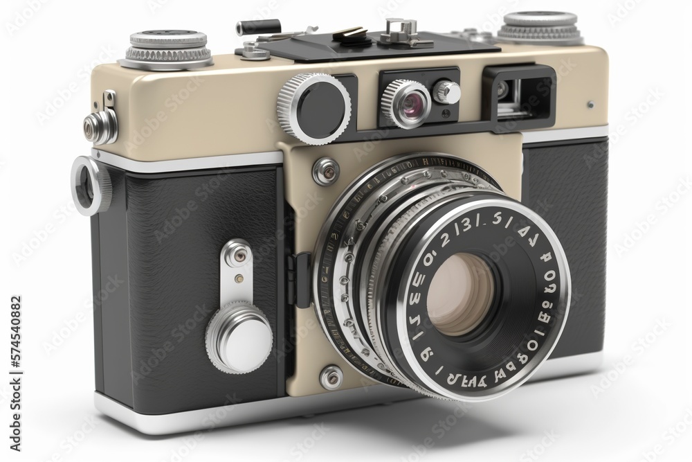 Small vintage analog photo camera isolated on white background, Generative Ai
