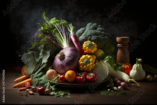 Varied vegetables placed on table, Generative Ai