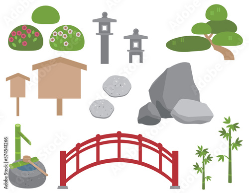 和風の日本庭園　イラストセット　素材
