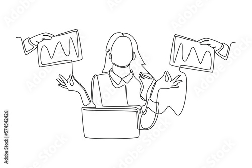 Single one line drawing keep calm when there is a lot of work. Healthcare at office concept. Continuous line draw design graphic vector illustration.