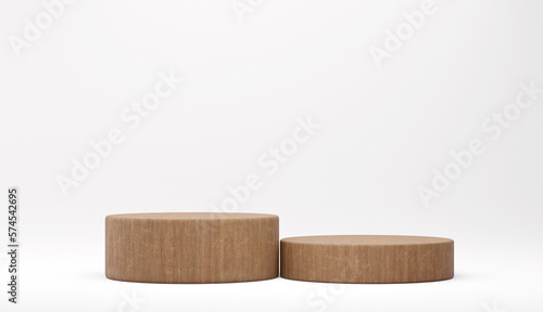 Fototapeta Naklejka Na Ścianę i Meble -  Abstract minimalistic white background with wood podiums. Geometric shapes for a modern pedestal to display cosmetics. Mockup design with an empty space template and a studio platform. 3D render