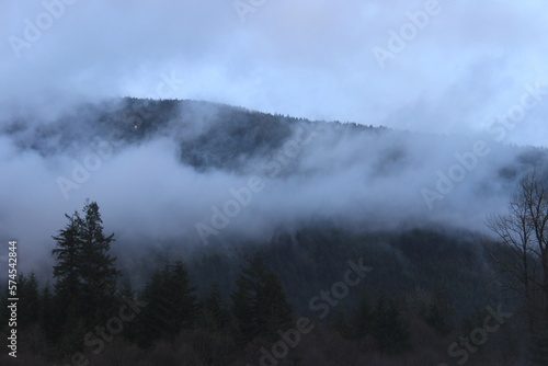 View of the top of the mountain. Clouds over the mountain. British Columbia. Canada.