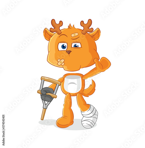 fawn sick with limping stick. cartoon mascot vector
