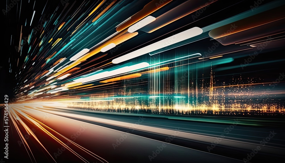 bright colors abstract line light in night modern city , warp speed , Generative AI bright colors abstract line light in night modern city , warp speed , Generative AI