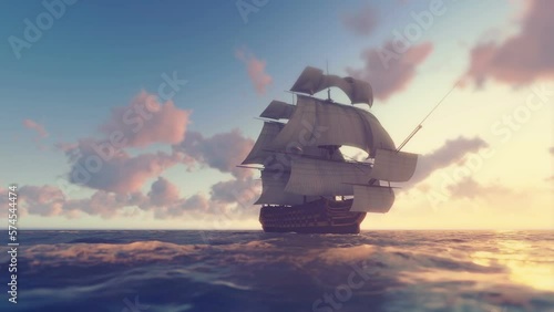 Sailing Galleon Sunset 3D Video Animation