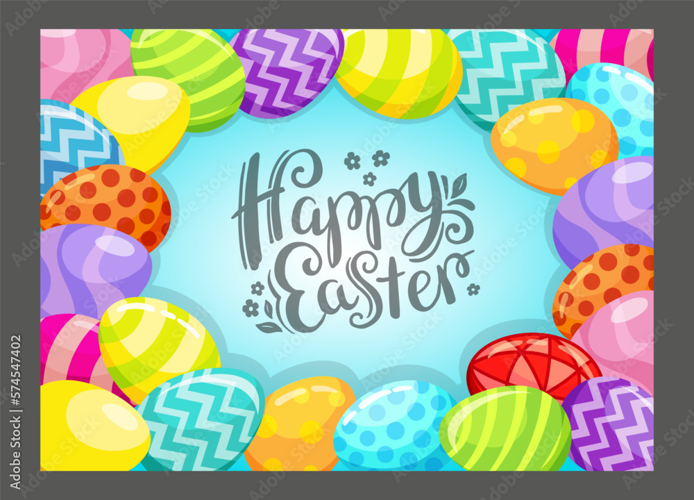 Card with bright Easter eggs and Happy Easter lettering