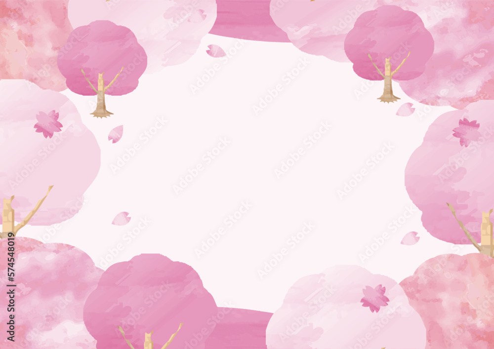 フレーム　背景　春　さくら　サクラ　桜　花　風景　水彩　コピースペース　イラスト素材