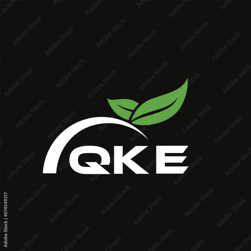 Fototapeta premium QKE letter nature logo design on black background. QKE creative initials letter leaf logo concept. QKE letter design.
