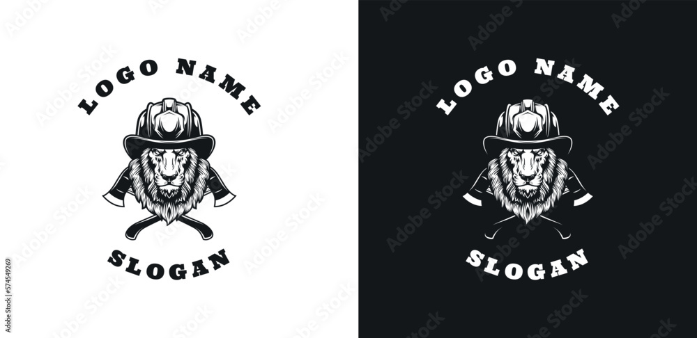Fototapeta premium Lion Firefighter Graphic Logo Design