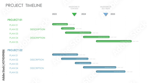 timeline project Infographic template for business. 3 year modern Timeline diagram calendar 2 project with presentation vector infographic.