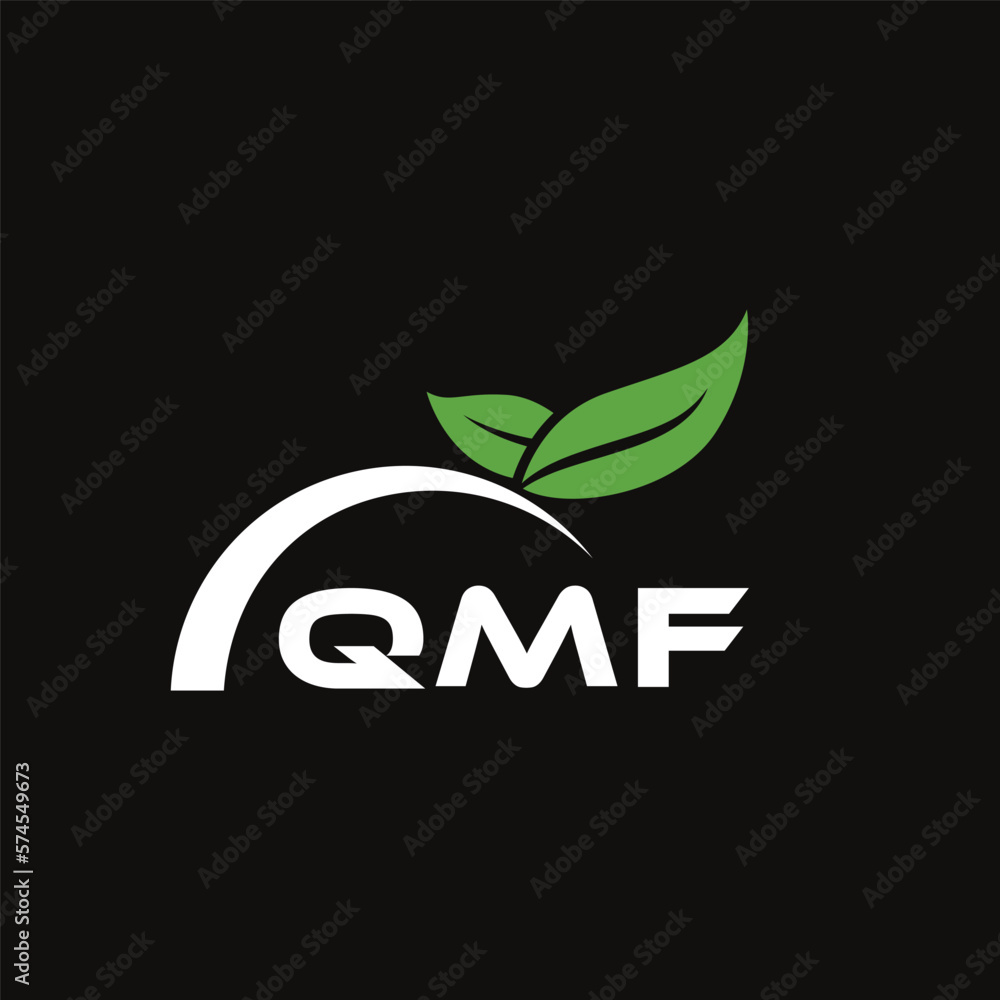 Fototapeta premium QMF letter nature logo design on black background. QMF creative initials letter leaf logo concept. QMF letter design.
