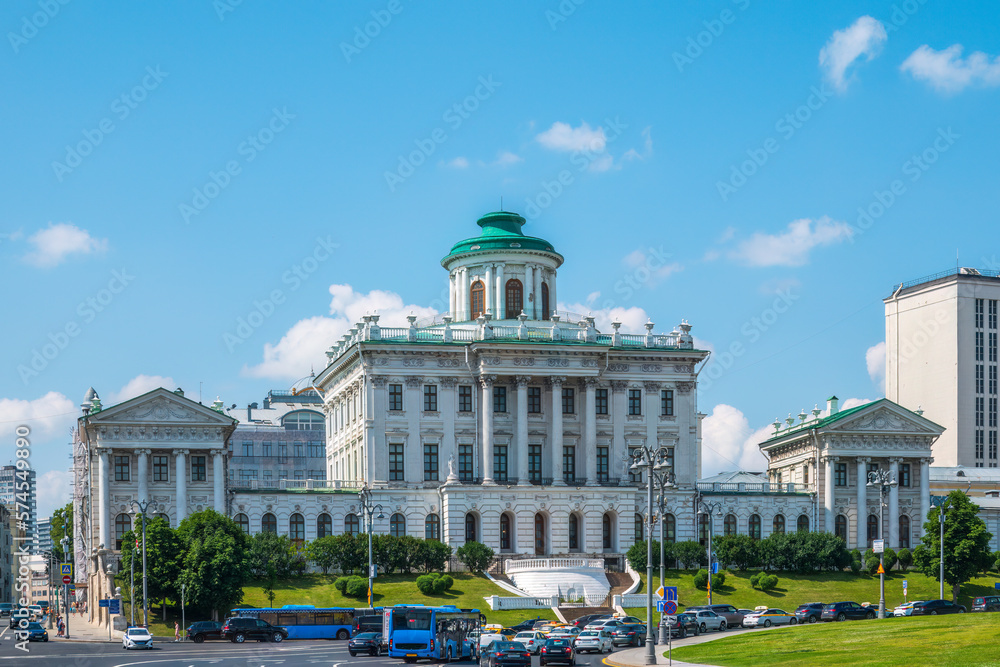 Pashkov house, the Neoclassical building near Red Square in Moscow, Russia, under clear blue sky Pashkov house, the Neoclassical building near Red Square in Moscow, Russia, under clear blue sky