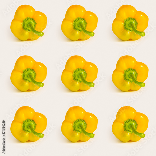 Seamless pattern with fresh yellow bell pepper on white background.