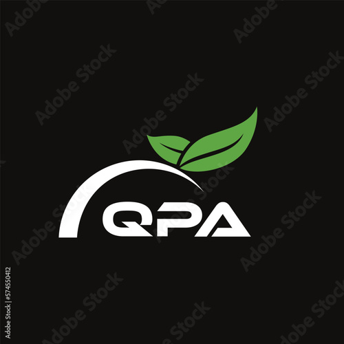 QPA letter nature logo design on black background. QPA creative initials letter leaf logo concept. QPA letter design. photo