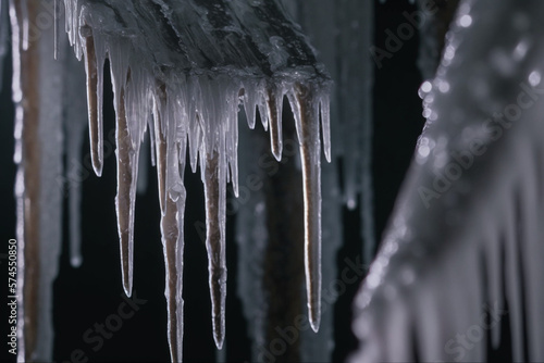A Close up Shot of Icicles Hanging from a Roof