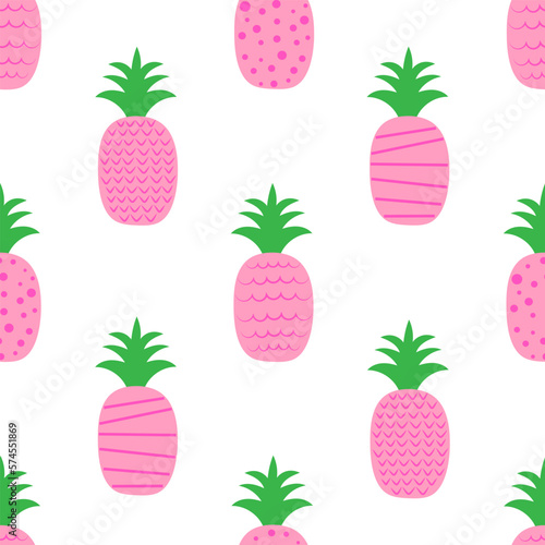 Seamless pattern pink pineapples vector illustration