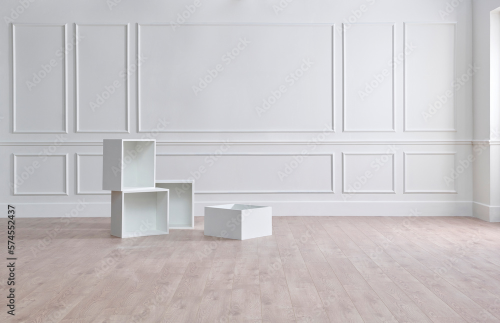 White wall room concept with box style. White wall room concept with box style.