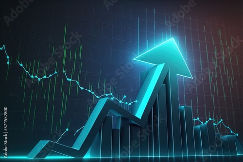 3d Graph showing rise in profits with arrow. Growing graph Business chart Upward trend. Growth success arrow chart Profit growing symbol. Progress bar diagram symbol. Chart increase. Generative AI