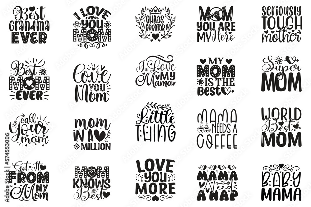Boho Style Mom Quotes T-shirt And SVG Design Bundle, Vector File. Mom Mama Mummy SVG Quotes T shirt Design Bundle, Vector EPS Editable Files, Can You Download This File - obrazy, fototapety, plakaty 