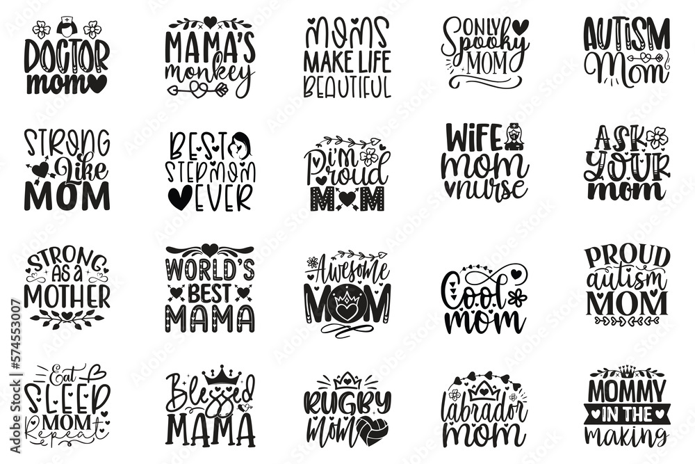 Boho Style Mom Quotes T-shirt And SVG Design Bundle, Vector File. Mom Mama Mummy SVG Quotes T shirt Design Bundle, Vector EPS Editable Files, Can You Download This File