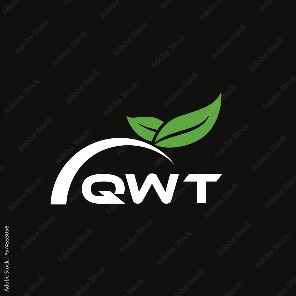 Fototapeta premium QWT letter nature logo design on black background. QWT creative initials letter leaf logo concept. QWT letter design.
