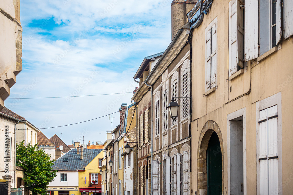 Sens, FRANCE - July 28, 2022: Street view of downtown Sens, France