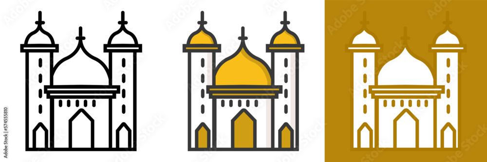Mosque Icon Set - Vector Illustration Collection of Islamic Architecture Symbols