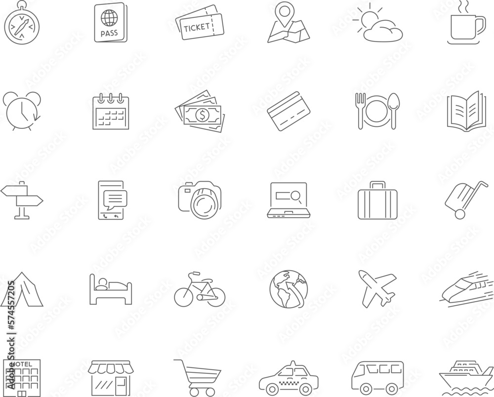 Travel icon set - linear style icons. Editable stroke. Vector Travel icon set - linear style icons. Editable stroke. Vector