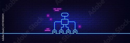 Neon light glow effect. Restructuring line icon. Business architecture sign. Delegate symbol. 3d line neon glow icon. Brick wall banner. Restructuring outline. Vector